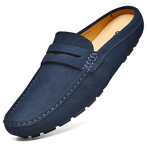 Image of Go Tour Mens Handmade Suede Leather Mules Clog Slippers Breathable Leather Slip on Shoes Casual Loafers