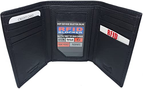 Men's RFID Protected, Genuine Leather Trifold Wallet With ID Window, 9 Credit Card Slots, 2 Hidden Pockets & Full Size Currency Compartment With Key Holder #201 (Black)2