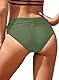 SHEKINI Frauen Ruched Bikinihosen Mittelhohe Badehose Verstecken Bauch Briefs Hipster Damen Klassisch Mäßige Abdeckung Badehose Shorts（M, Olivgrün）