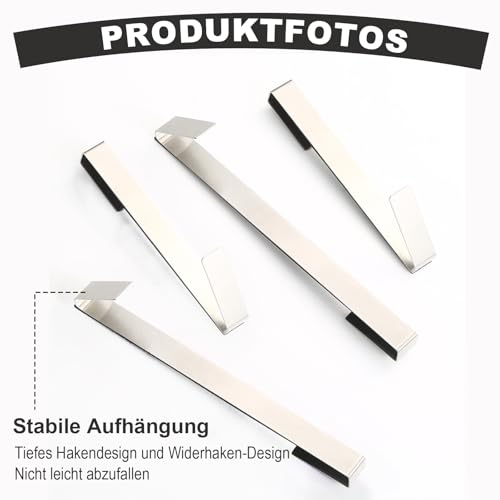 KASURE Haken Duschwand, 4 Stück Edelstahl Duschhaken ohne Bohren, 17.8 CM Handtuchhalter Dusche, Heavy Duty Türhaken Mit Schaumstoffschutz, für Duschwände und Badezimmer-Glastüren (Silber)
