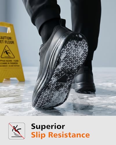 Image of KESCOO Wide Toe Box Non Slip Work Shoes for Men Food Service Kitchen Restaurant Chef Shoes Cushioned Water-Resistant Slip-Resistant Walking Sneakers Black