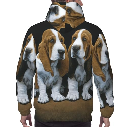 Sweat à capuche homme imprimé chiots basset hound EdWal pull polyester décontracté sport - 4