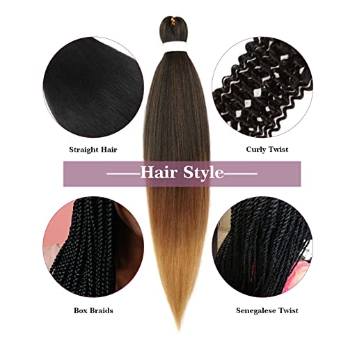 Ombre Pre Stretched Braiding Hair 26Inch 2Packs Yaki Texture Synthetic Braid Hair Extensions Long Straight Ez Crochet Braids Hot Water Setting Box Braids Crochet Hair (Pack Of 2), 1B/30/27) #TOP2