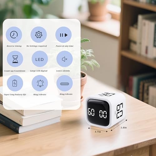 Image of Rotating Pomodoro Timer 5,10,30, 60 Minutes Preset,Desk Productivity Flip Timer, Visual Cube Countdown Stopwatch,Custom Modes /Vibration /High /Low Volume,ADHD Timers, for Study, Work, School, Kitchen