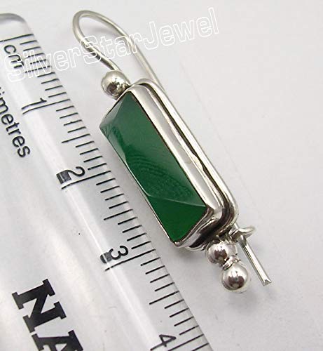 925 Solid Sterling Silver Authentic Green Onyx Earrings 1.5" New Art3