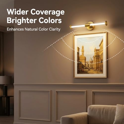 Image of 3-Color LED Gold Tube Mirror Light for Bathroom & Wash Basin | Modern Wall Mounted Vanity Light | Decorative Picture Light for Bedroom, Dressing Table & Wall Art