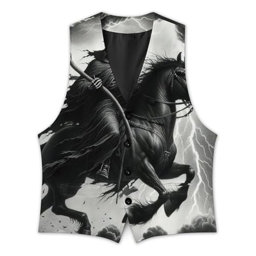 Grim Reaper Riding A Horse Men's Suit Vest Slim Fit V-Ncek Waistcoat Business Casual Vest3