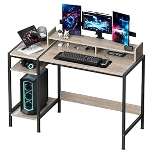 Computer Desk – 39 Inch Home Office Desk with Storage, Gaming Desk with Monitor Stand, Modern Simple Study Table, Adjustable Storage Space, Gray