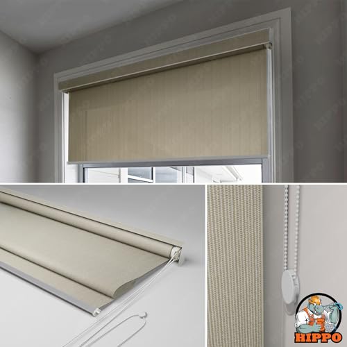 Image of HIPPO Outdoor HDPE Roller Blind Curtain - 95% Sun & UV Protection,reathable Airflow Design, Light Filtering Corded Roll-Up Shade for Balcony & Outdoor Spaces (Sahara-Sand, 3FTX6FT)