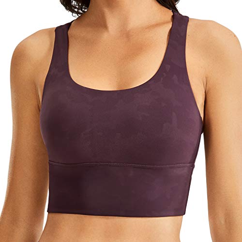 Crz Yoga Women's Strappy Longline Sports Bras - Wirefree Padded Medium Impact Workout Crop Tank Top Camouflage Darkrusset X-Small #TOP12