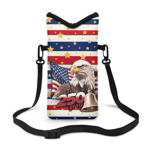 Image of Neoprene Phone Pouch with Detachable Crossbody Strap Independence Day Phone Bag Stars and Stripes Crossbody Bags for iPhone 17 /16 /15 Pro, American Flag Eagle 250 Years Print