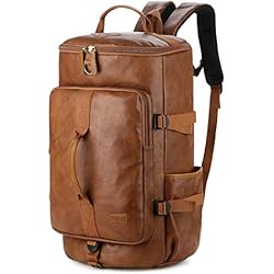 Maletas Para Hombre Velez BAOSHA HB-26 3 vías Cuero Hombres Holdall Fin de Semana Viaje Bolsa de Asas Mochila Bolsas de Hombro Convertible Viaje Senderismo Mochila Durante la Noche Bolsa de Fin de Semana Bolso