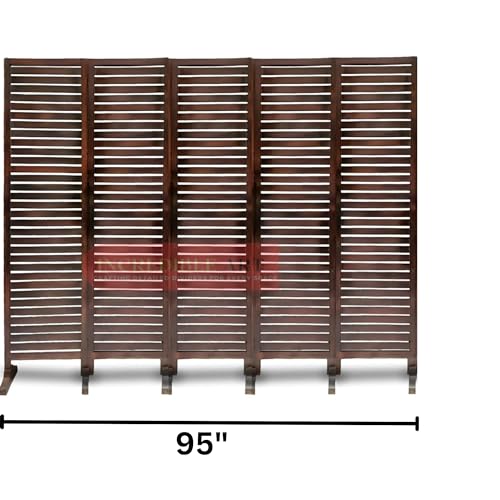 Image of Wooden Partition Wall Divider for Living Room, Wood Privacy Screen, Room Separator Rectangle Line Design- 5 Feet in Height (5 Panels with 6 Stands)