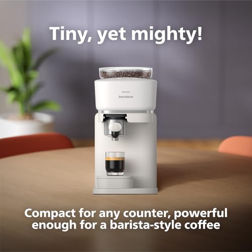 Image of Philips Baristina Espresso Machine+Milk Frother Bundle. Real espresso. Compact coffee machine,portafilter, grinder, Cafe Crema. Dairy & Non-Dairy Milk foam. Hot & Cold. Easy Clean. White (BAR303 /00)