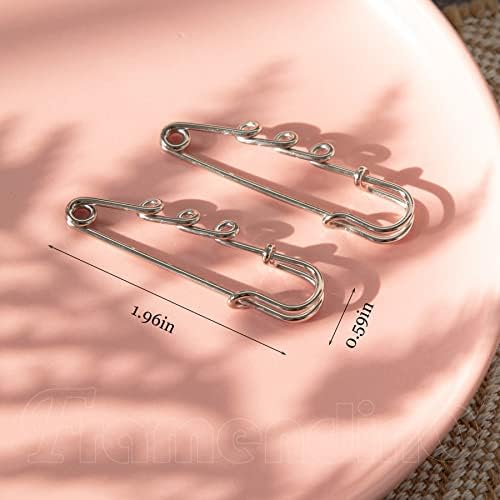 Framendino, 20 Pack Heavy Duty Safety Pins Metal Brooch Pin Kilt Pins Fasteners with 3 Loops for DIY Crafts Jewelry Making Arts Sewing Clothes Blankets Skirts Kilts Knitted Fabric 2 Inch Silver