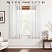 Produktbild MRTREES Voile Gardinen Vorhang halbtransparent kurz mit Ösen in Leinenoptik Stores Gardinen Schals für Wohnzimmer Schlafzimmer Kinderzimmer Weiß 160×140cm (H×B) 2er Set