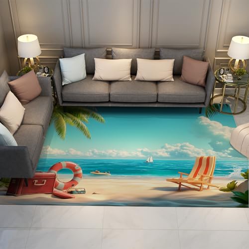 Beach Scene 7x9 Rug with Ocean View & Deck Chairs