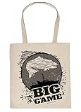 Aufdruck in kräftigen Farben Angler-Sprüche Geschenktasche, Baumwolltasche Hochseefischen, Angeln Motiv : Big Game - Einkaufstasche Angelsport Stofftasche - Farbe : Creme