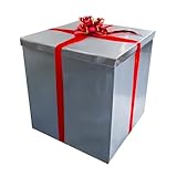 Caja de regalo gigante de 28 x 28 x 28 pulgadas, caja decorativa extragrande de cartón plateado con tapa, caja de regalo plateada para sorpresa de cumpleaños, anuncio de embarazo, revelación de