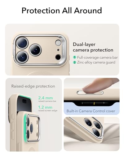 Image of ESR for iPhone 15 Case, MagSafe Silicone Case with Stand, Military-Grade Protection, Built-in Camera Stash Stand, Magnetic Phone Case for iPhone 15, Cloud Series, Light Tan
