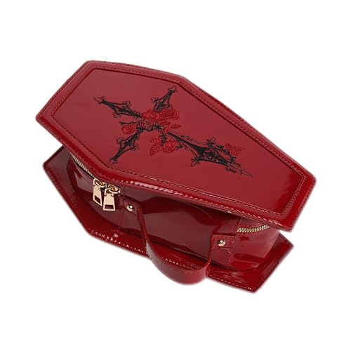 RRISETAG Goth Makeup Bag PU Leather Coffin Bag Halloween Purses Goth Purse Coffin spooky purses for women red y2k purse