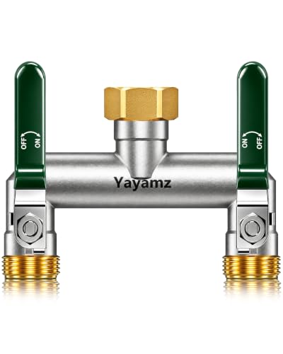 Yayamz 2 Way Hose Splitter, 3/4" GHT Brass Garden Hose Splitter (Green)