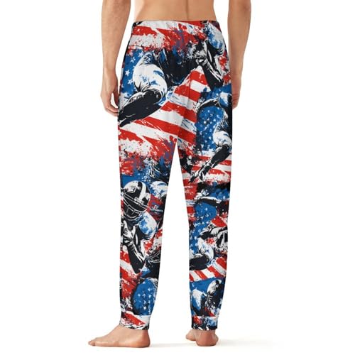 U.S.A. Flag Football Player Men's Pajama Bottoms Sleep Lounge Soft Comfy Pants Sleepwear3