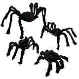 Anditoy 4 Pack Halloween Spiders Giant Fake Scary Hairy Spider for Halloween Decorations Outdoor...