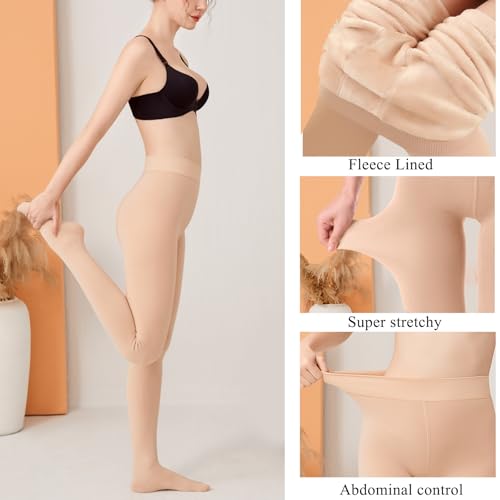 YAGAXI Fleece Lined Opaque Tights for Women - 2 Pairs 200D Warm Winter Pantyhose with Control Top2