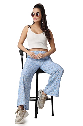Image of POPWINGS Casual Floral Printed Loose Fit Trousers for Women || Summer Wear Women Trousers Stylish Pull-On Women Trousers || Comfortable Trousers for Regular Wear