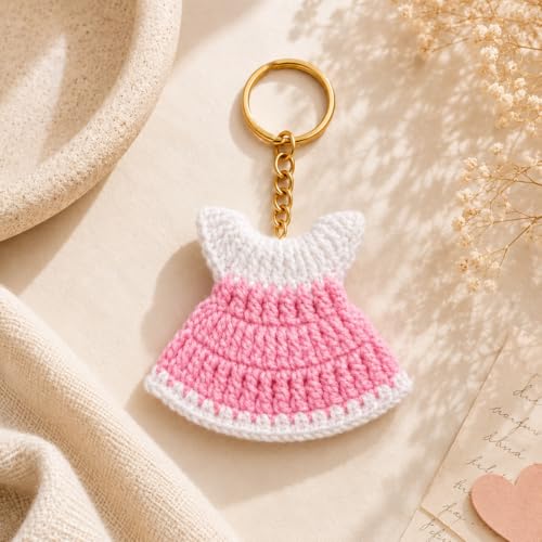 Image of Handmade Crochet Keychain for Women & Girls, Cute Yarn Key Ring, Bag Charm, Car Key Holder & Gift, Aesthetic Handmade Floral Accessory