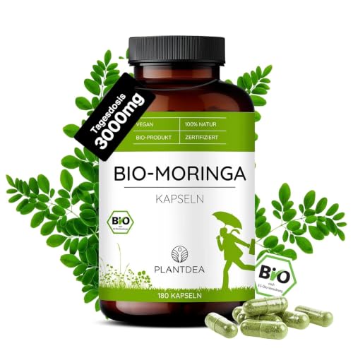 PlantDEA Bio Moringa Kapseln I 3000mg Tagesdosis I 180 Moringa-Kapseln hochdosiert I laborgeprüft I...