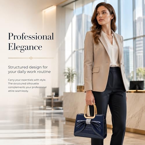 Shoulder Bags for Women, Retro Vegan Leather Handbags with Lock Closure, Y2K Vintage Purse Medium Structured Top-Handle Satchel for Work Travel Party (Blue) - image 7