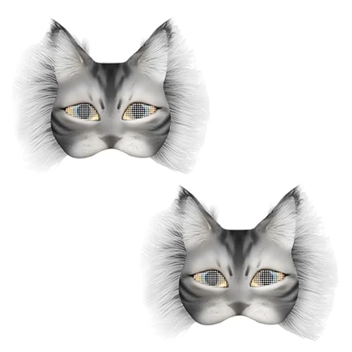 2set Therian Cat Mask Kit Tiermaske mit realistischem Druck und Gummizug Blank Foxcat Mask with Realistic and Eye Mesh DIY Therian Maskmaking Kit ideal für Tier Faschingskostüme zum Karneval (White)