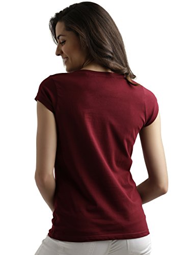 Image of Miss Chase Women's Maroon Super Soft V-Neck Short Sleeves Cotton Solid Regular Fit T-Shirt