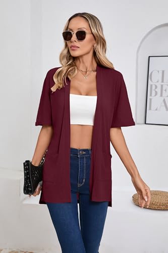 Image of Iandroiy Women's Lightweight Open Front Cardigans Casual Short Sleeve Blouse Tops