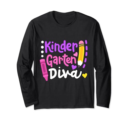 Kindergarten Diva Funny Welcome Back To School Teacher Girls Long Sleeve T-Shirt