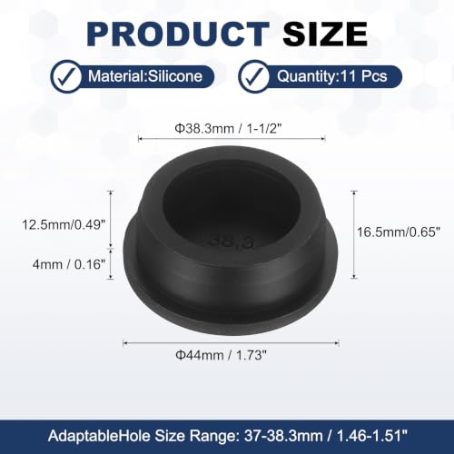 Image of MECCANIXITY 11pcs T-Shaped Silicone Plugs 38.3mm 1-1 /2 Inch Dia Snap in Plug Hole Seal Cover Round Rubber Stopper for 37-38.3mm Holes Kitchen Rubber Bulkheads Waterproof Sealing, Black