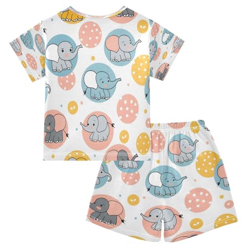 senya Short Sleeve Pajamas Sets Summer Cotton Sleepwear Circle Cute Elephant2