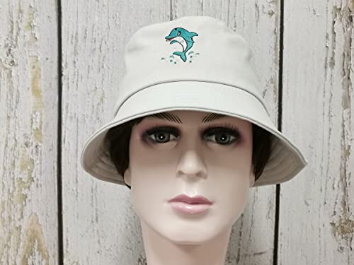 Embroidered Dolphin Bucket Hat For Men Women Teens, Beige Embroidery Travel Beach Sun Hats Adjustable Fisherman Cap Unisex #TOP3