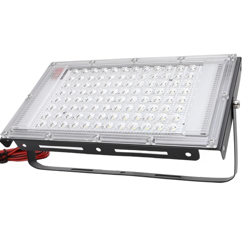 Luz de Inundación LED para Exteriores Impermeable IP66 Ultrabrillante de 100 W con Pinzas de Cocodrilo para Batería, Iluminación de Emergencia DC12 V para Camping, Seguridad y