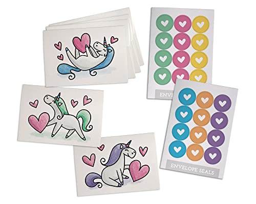 Sugartown Greetings Playful Unicorns Note Cards - 24 Unicorn Themed Note Cards With Envelopes And Colorful Heart Seal Stickers - For Birthday Thank You, Valentines Day #TOP26