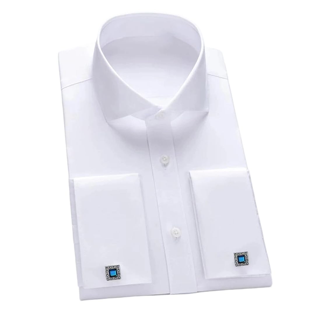Mens Cotton French Cuff Dress Shirt Long Sleeve Slim Fit Formal Top