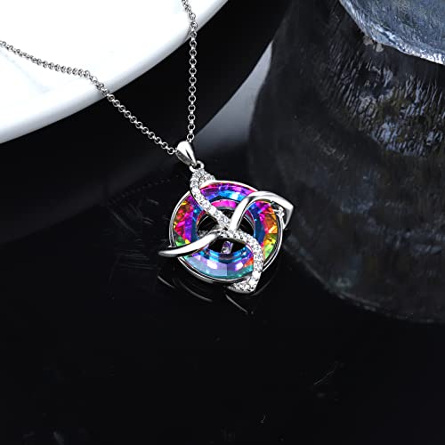 Celtic Knot Irish Knot Necklace 925 Sterling Silver Good Luck Pendant Blue Circle Crystal Necklace Irish Symbols Gaelic Jewelry Gift for Women3