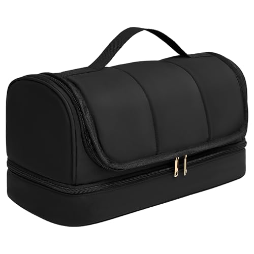 Noldena Hanging Hair Dryer Travel Case Compatible with Dyson Airwrap and Shark FlexStyle Water-Resistant Hair Tool Organizer Bag with Removable Divider Makeup Cosmetic Bag Gift for Women Black