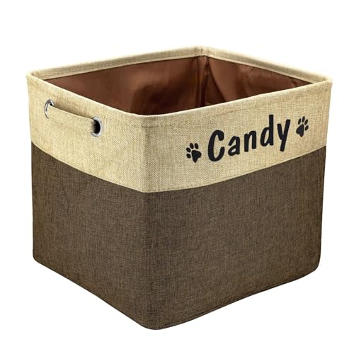 PET ARTIST Collapsible Toy Storage Basket Bin With Personalized Pet's Name - Rectangular Box Chest Organizer for Dog Toys, Clothing, Apparel & Accessories (Coffee Big One)