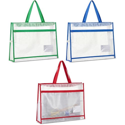 Image of Bulyoou 3 Pcs 17.7x13 Inch Project Bag for Quilting Sewing Craft Storage for Quilter A3 Clear Mesh Art Bag Artwork Storage Organize for Artwork Charts Teaching Material Multipurpose (Dark Colors)