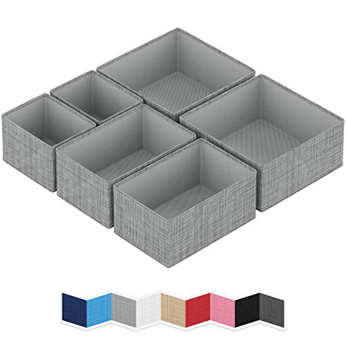 Image of NEATERIZE Drawer Organizer - [Set Of 6] - Closet Organizer and Storage Baskets| Foldable Cloth Drawers Divider | Fabric Bin For Dresser & Shelves |Organize Underwear, Socks, Bra, & Tie’s (Grey)