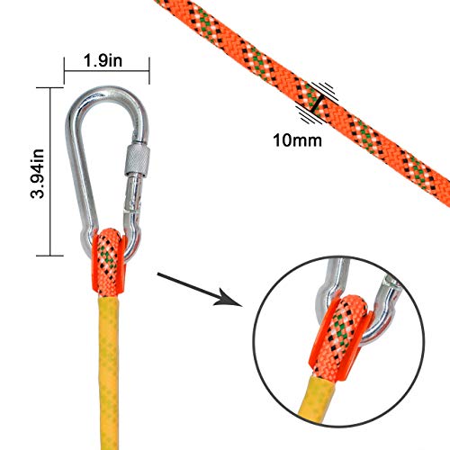 Outdoor Climbing Rope 32ft & Carabiner,10mm Static Rock Rope,Fire Rescue Safety Rappelling Rope