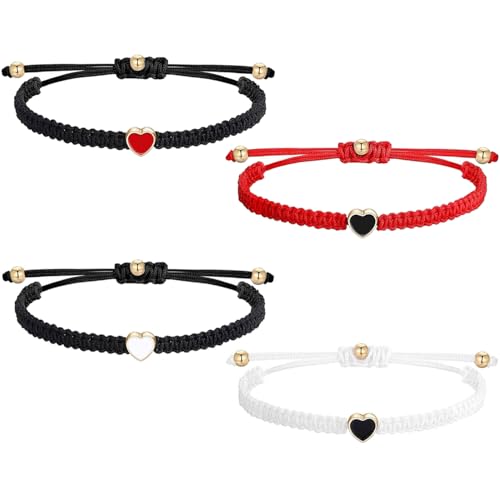 SYEYCW 4 Piezas Juego de Pulseras con Forma de Corazón, Pulseras Trenzada Hecha...